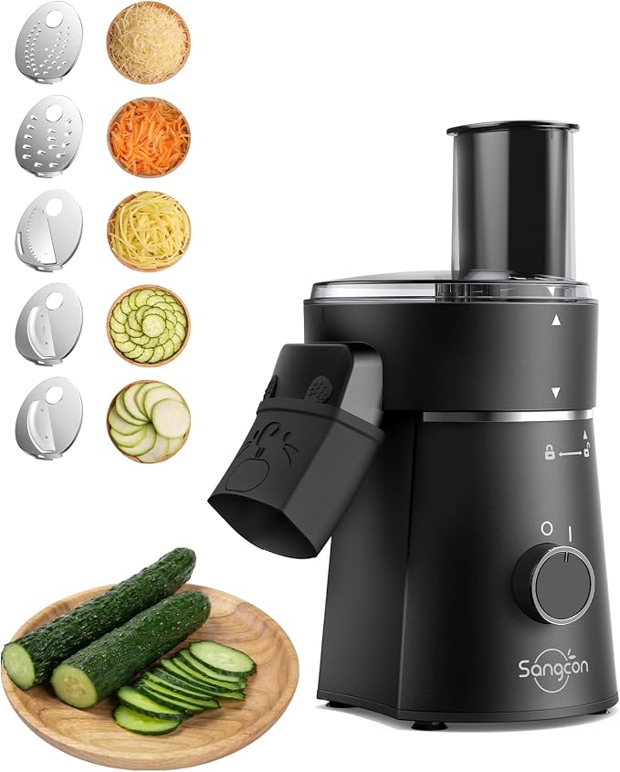 Sangcon Electric Cheese Grater for Block Cheese, 5-in-1 Automatic Salad Shooter by Sangcon