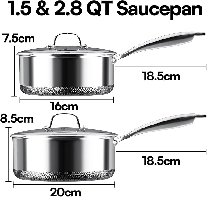 Sauce pan with Lid, KURRUNGIE 1.5 & 2.8 QT Hybrid Stainless Steel Cookware Set - Image 2
