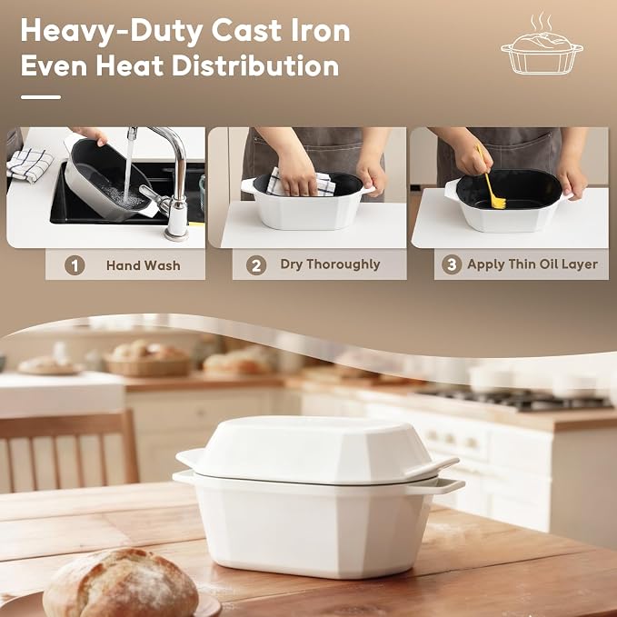 Enameled Cast Iron Dutch Oven for Bread Baking – 3QT Oval Round Heavy Duty - Image 4