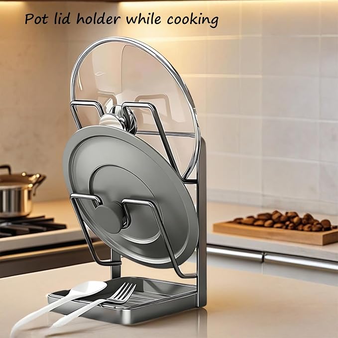 Kitchen Pot Lid Storage Rack, Stainless Steel Pot Lid Holder While Cooking - Image 8