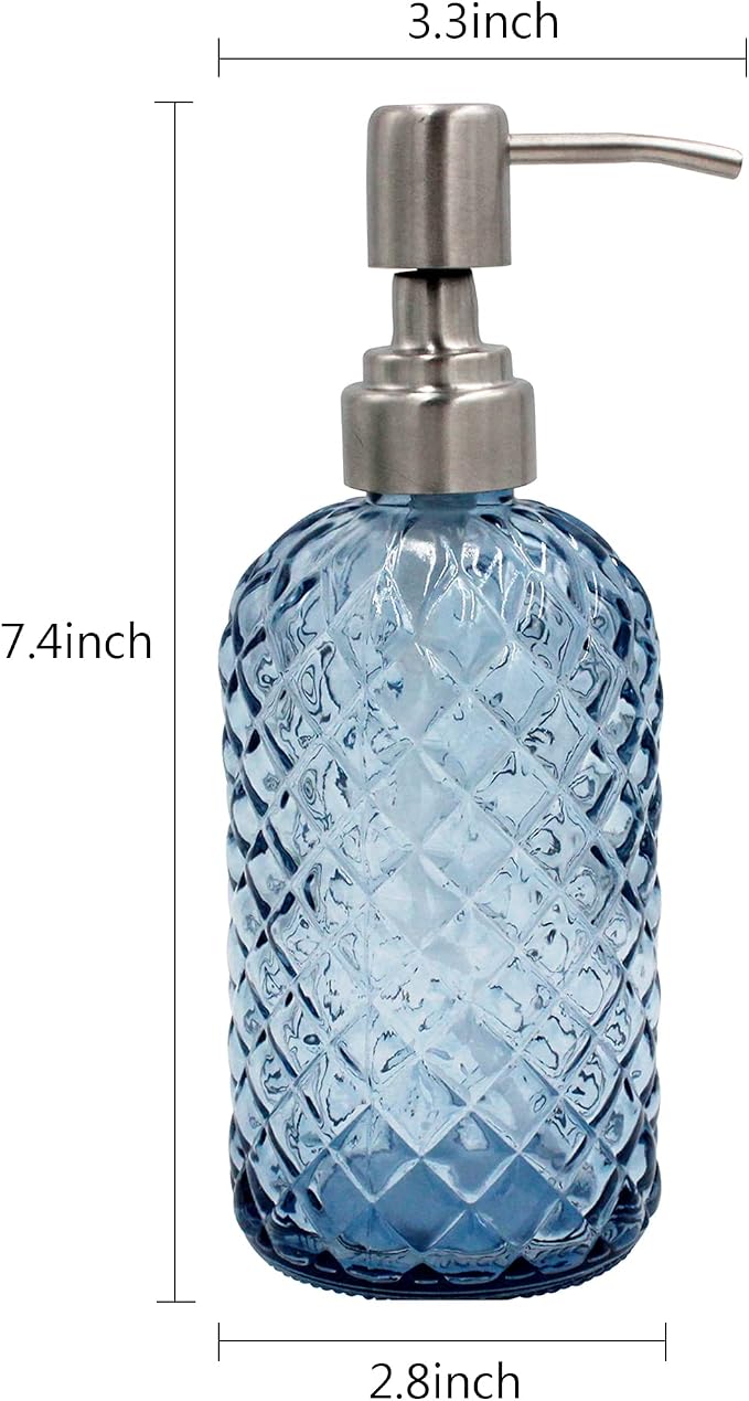 16 oz Diamond Pattern Glass Soap Dispenser, Kitchen and Bathroom Refillable - Image 3