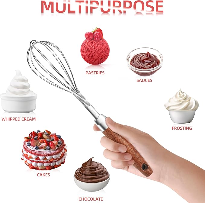 Stainless Steel Wire Whisk for Cooking- Wooden Handle Kitchen Multi Function - Image 6
