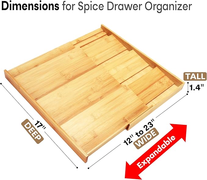 Bamboo Spice Drawer Organizer, Expandable 4 Tier Spice Rack - Image 2