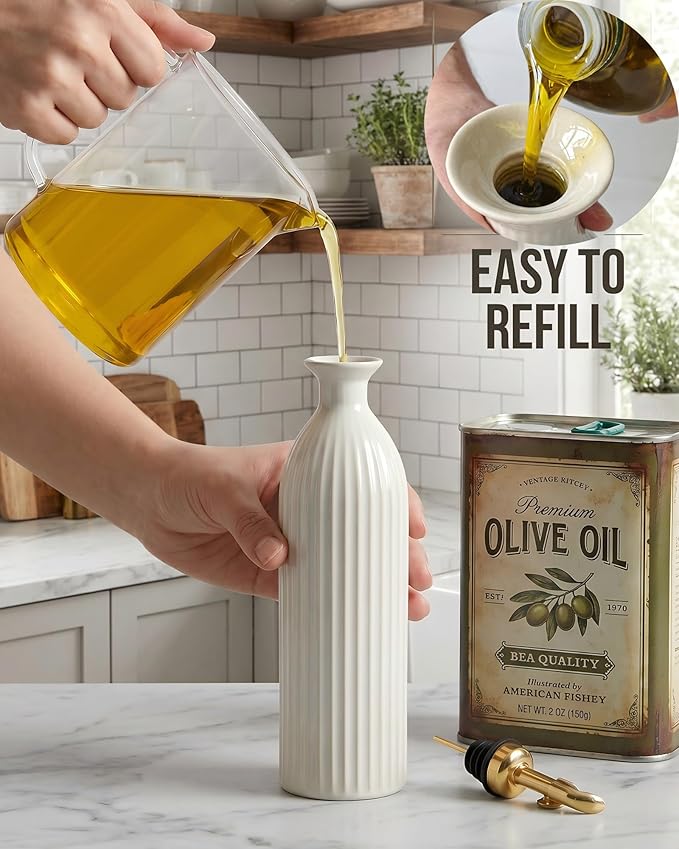 Ceramic Olive Oil Dispenser Bottle, 17 oz Stoneware Relief oil container - Image 2