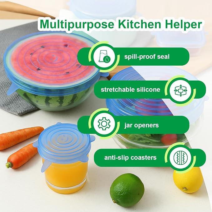 Silicone Stretch Lids – 6 Pack Reusable Food Covers, Flexible Silicone - Image 3