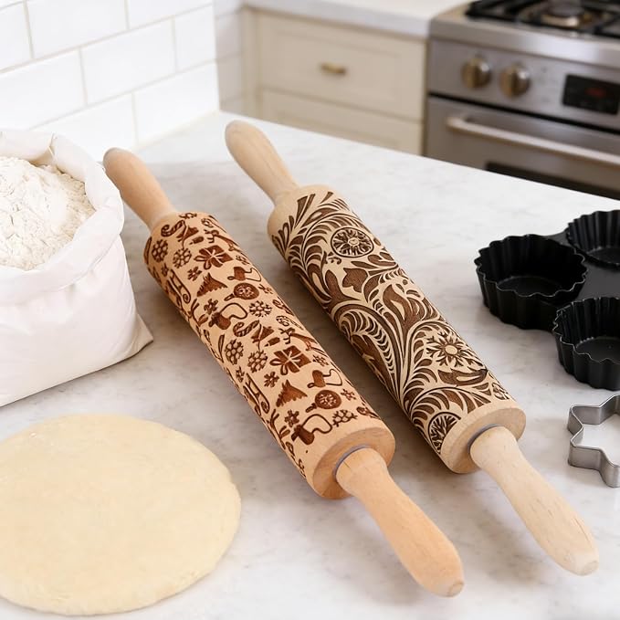 Wooden Embossed Rolling Pin for Baking & Crafts-Easy to Clean, Lightweight - Image 7