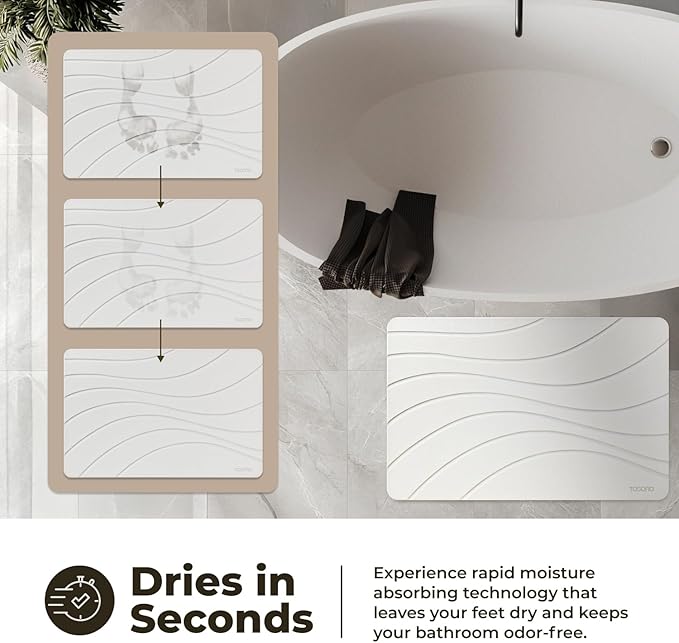 TOSORO - Stone Bath Mat Diatomaceous Earth Shower Mat Non-Slip Super Absorbent - Image 3