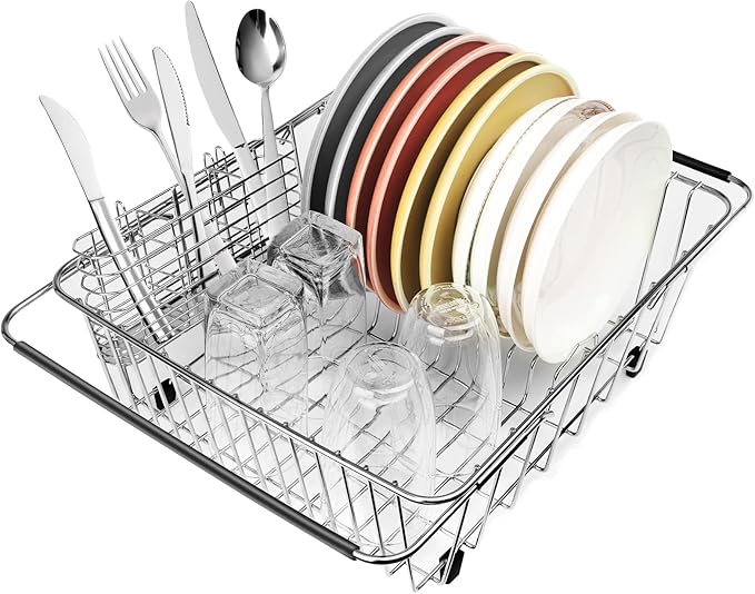 Sink Dish Drainer Rack, Expandable 304 Stainless Steel Dish Drying Rack by BTLATHA