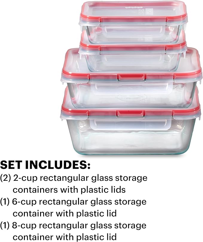 Pyrex Freshlock Mixed Sized Glass Food Storage Containers Set, Airtight & - Image 3