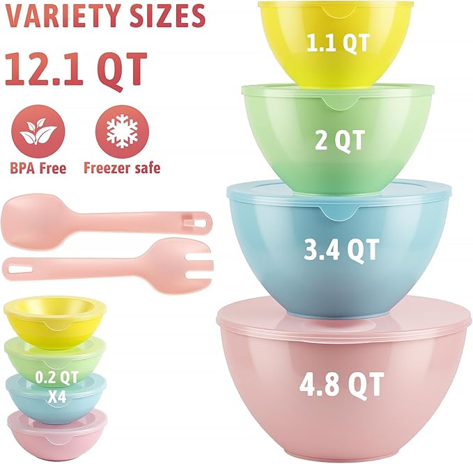 16 Piece Plastic Mixing Bowls - Image 4