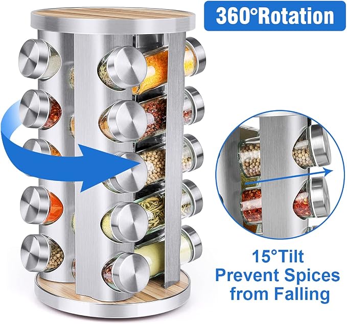 Spice Rack Organizer with Jars for Cabinet Revolving/Rotating Seasoning - Image 3