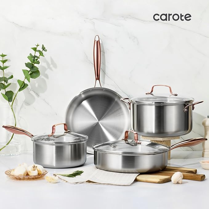 CAROTE 3-Piece Tri-Ply Stainless Steel Frying Pan Set, Skillet Set 8"/10"/12" - Image 9