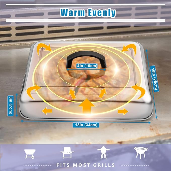 HaSteeL Rectangular Basting Cover, Stainless Steel Cheese Melting Dome Steaming - Image 3