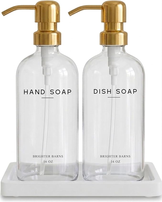 Luxury Glass Hand and Dish Soap Dispenser Set by Brighter Barns by BrighterBarns