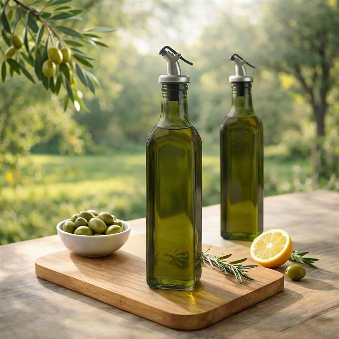 WERTIOO 4Pack Green Olive Oil Dispenser Bottle, 17 OZ Glass Oil Dispenser - Image 7