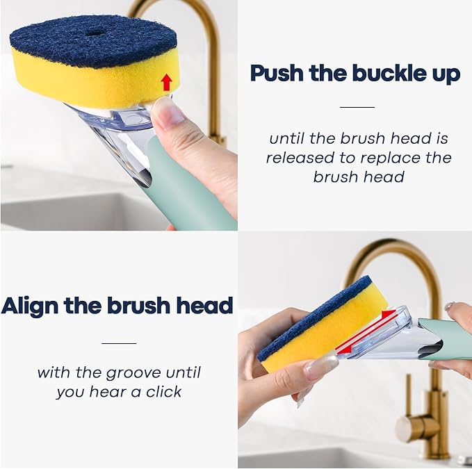 Dish Brush with Soap Dispenser Storage Set with 2 PCS Sponge Refills & Holder - Image 3