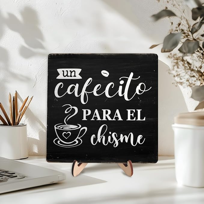 Vintage Coffee Bar Wooden Plaque Desk Sign, Farmhouse Wood Plaque Tabletop Decor - Image 3