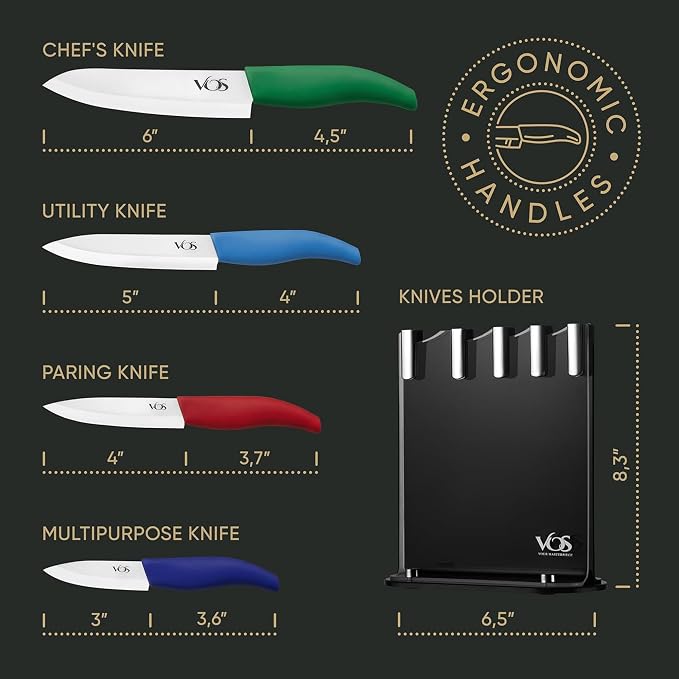 Vos Ceramic Knife Set with Block, Ceramic Knives Set - Image 4