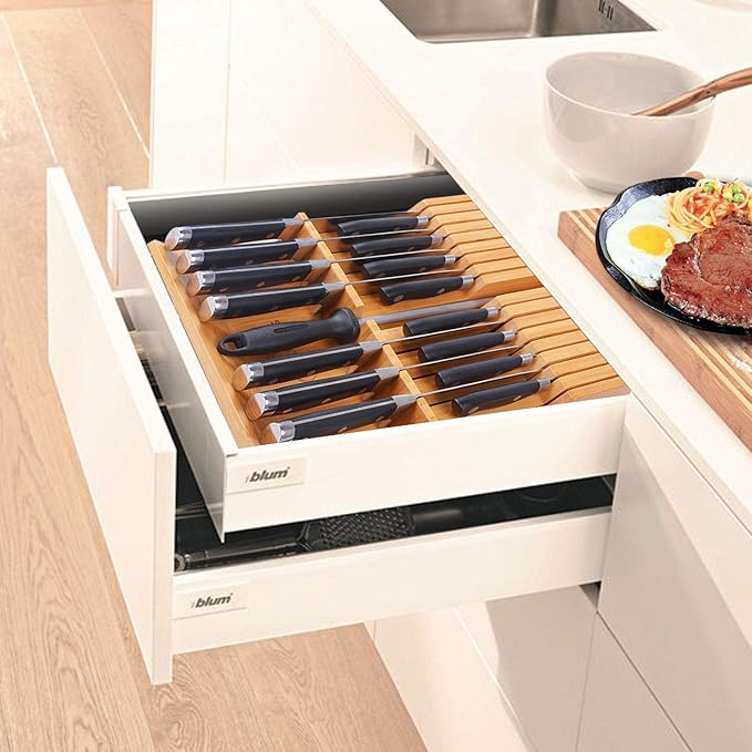 Utoplike In-drawer Knife Block Bamboo Kitchen Knife Drawer Organizer Large - Image 6