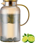 Buaic Glass Pitcher with Lid, 84oz/2.5 Liter Amber Classic Vertical Stripes by Buaic