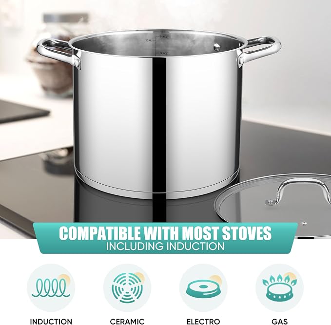 E-far 14 Quart Stainless Steel Stock Pot, Heavy Duty Induction Stockpot - Image 5