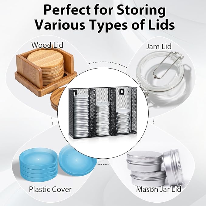 Wall Mounted Mason Jar Lid Organizer Metal Mason Jar Lid Holder 3-Compartment - Image 4