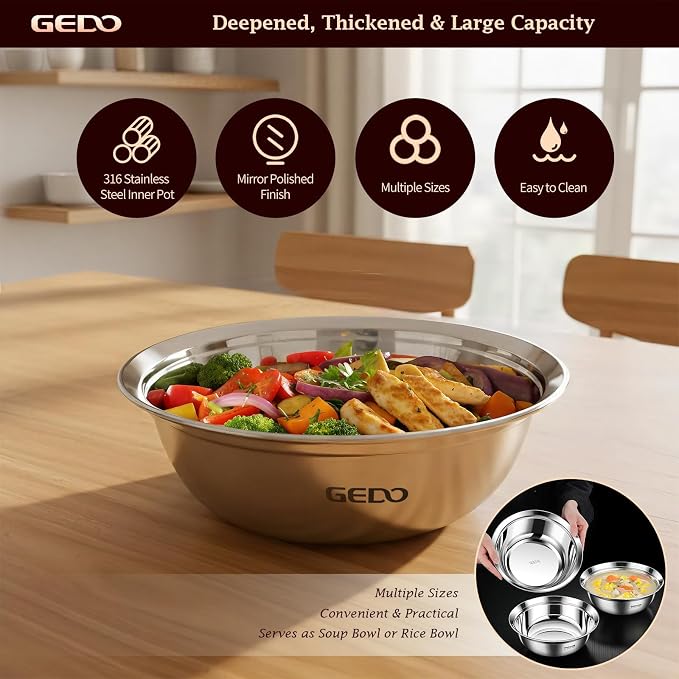 GEDO Stainless Steel 4 Piece Mixing Bowls Set, SUS316 Metal Nesting Bowls - Image 5