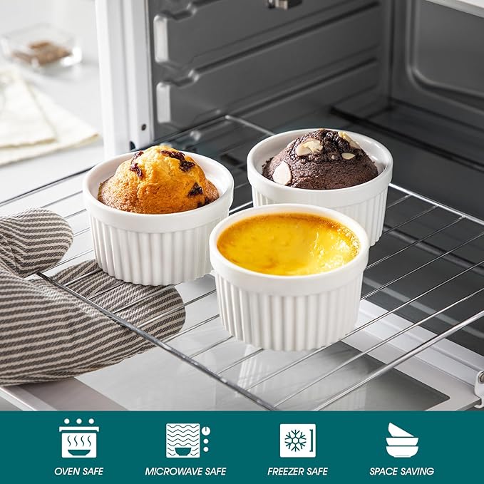 vancasso 8 oz Ramekins with Lid, Porcelain Creme Brulee Souffle Dishes - Image 4