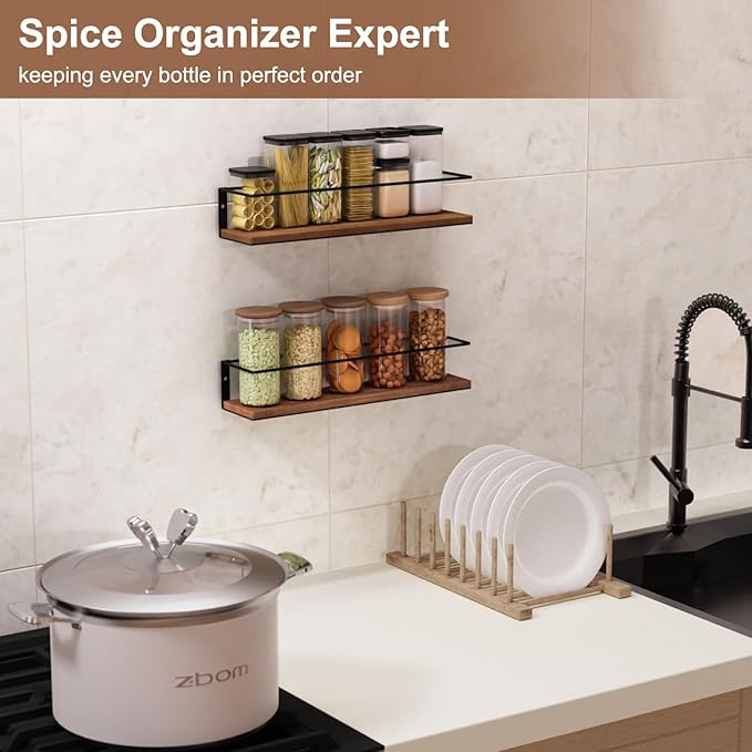 Spice Rack Self-Adhesive or drilling, Rustic Style Hanging Spice Rack, Spice - Image 6