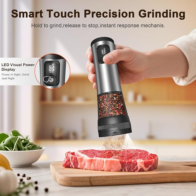 Electric Salt and Pepper Grinder Set, 2-Speed Setting, Stainless Steel - Image 2