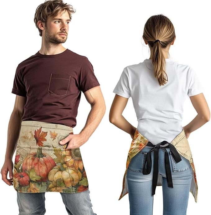 Server Apron with 3 Pockets, Waterproof Oil Waitress Waiter Half Apron - Image 3