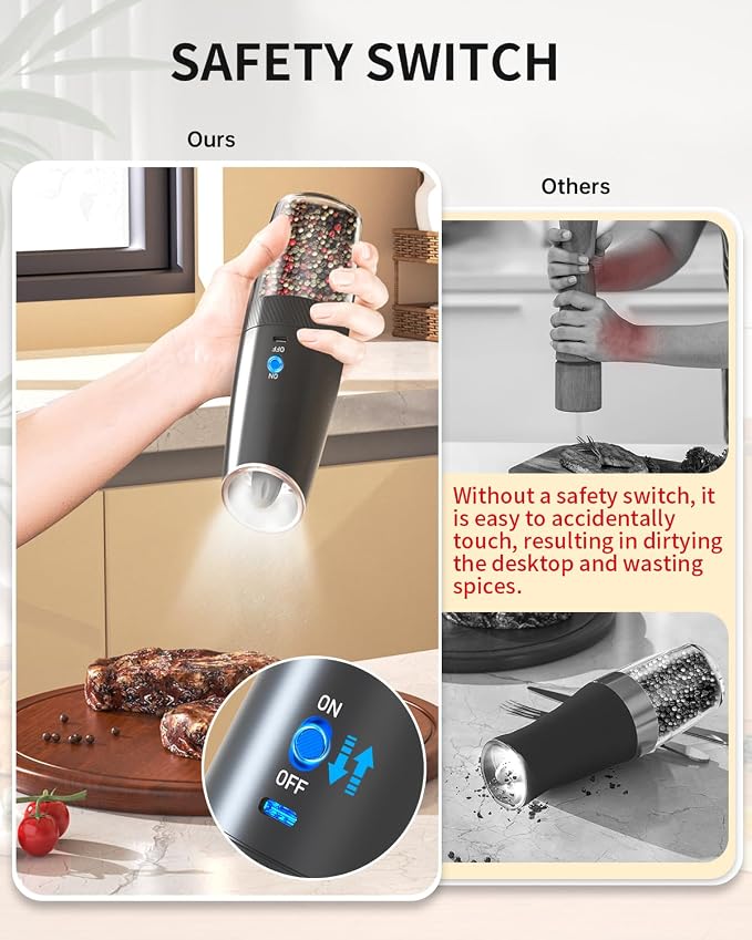 CIRCLE JOY Rechargeable Electric Salt and Pepper Grinder Set Gravity Salt and - Image 2