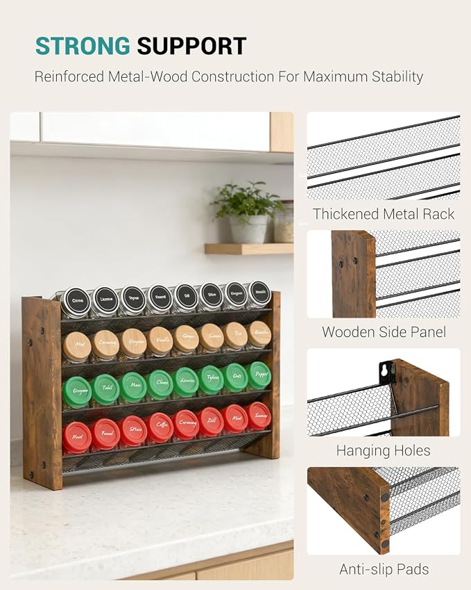 NESAPTO Spice Rack Organizer for Cabinet, Wood 4-Tier Vertical Seasoning - Image 7