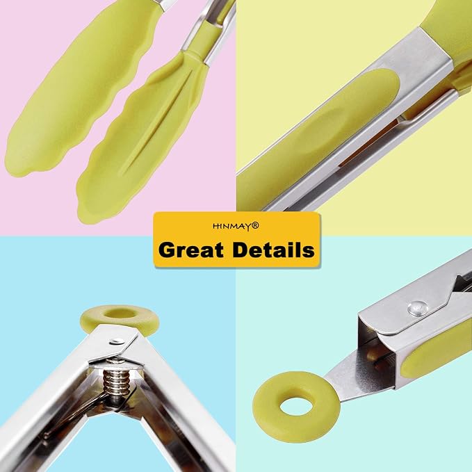HINMAY Silicone Tipped Tongs 9-Inch Kitchen Cooking Tongs - Image 4