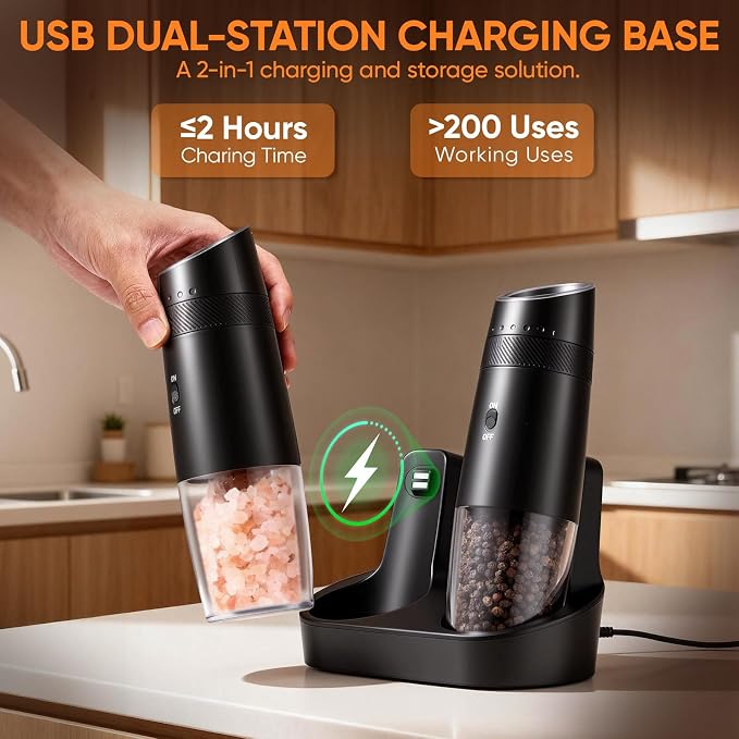 Gravity Electric Salt and Pepper Grinder Set Rechargeable - Image 4