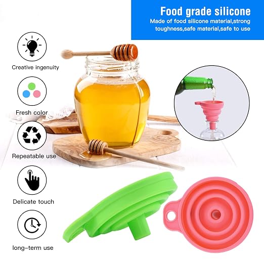 Kitchen Silicone Collapsible Funnel Set of 3, Small and Large, - Image 5
