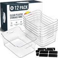 12 PACK Multi-Use Clear Plastic Storage Bins by MakeLifeBetterEasier