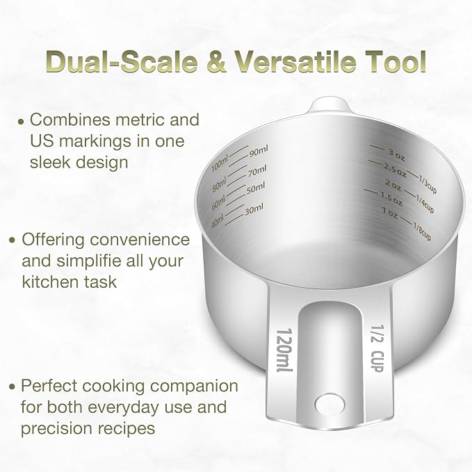 2PCS 1/2Cup Single Measuring Cup, Etched Inner Scale Stainless Steel Measure - Image 4