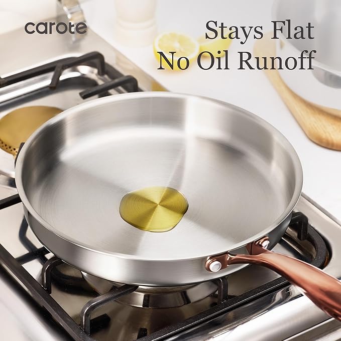 CAROTE 3-Piece Tri-Ply Stainless Steel Frying Pan Set, Skillet Set 8"/10"/12" - Image 5