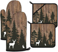 Deer Forest Wood Grain Oven Mitts and Pot Holders Sets Heat Resistant 4Pcs by ANTJOO