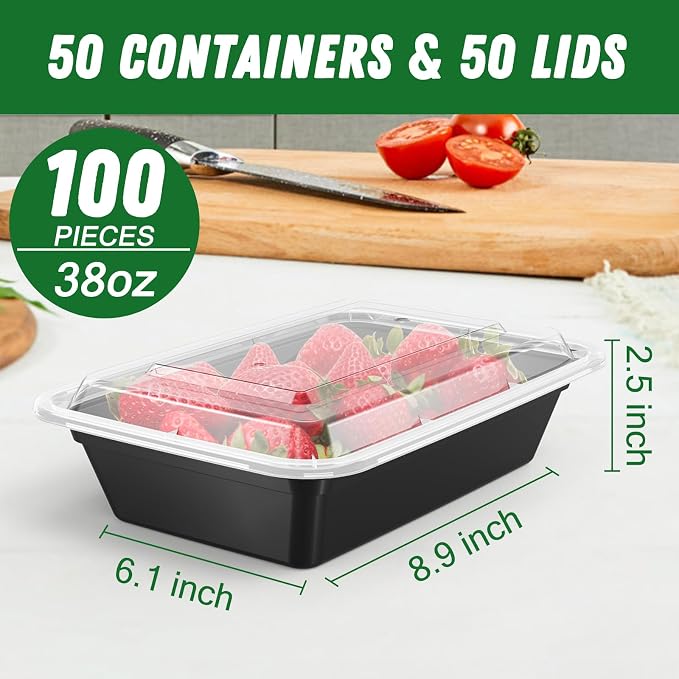 Dealusy 50 Pack 38 oz Meal Prep Containers Reusable - Image 2