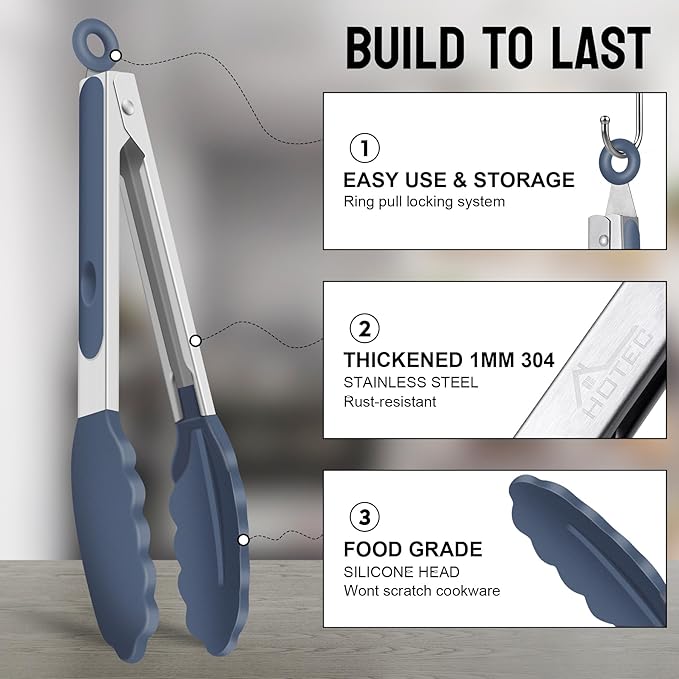 HOTEC Premium Stainless Steel Locking Kitchen Tongs - Image 5