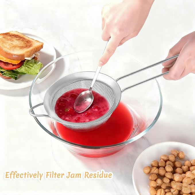 3Pcs Fine Mesh Strainer with Handle, Small Medium Large Size Sieve Strainers Set - Image 7
