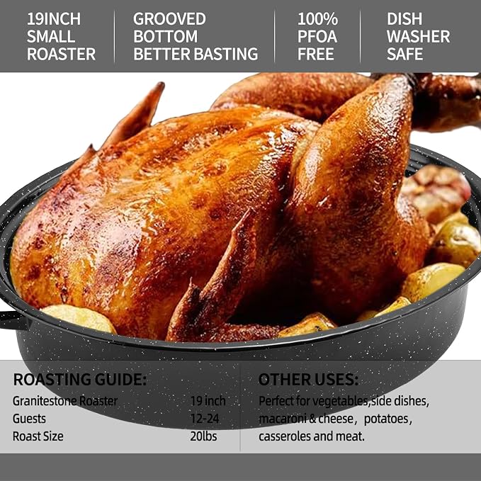 Granite Roaster Pan, 19” Enameled Roasting Pan - Image 3