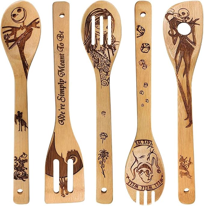 Jack Skellington Wooden Spoons for Cooking Utensils Set by FUTERLY