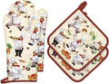 Chef Oven Mitts and Pot Holders Sets 4Pcs, 100% Cotton Heat Resistant, Extra by Arquiel