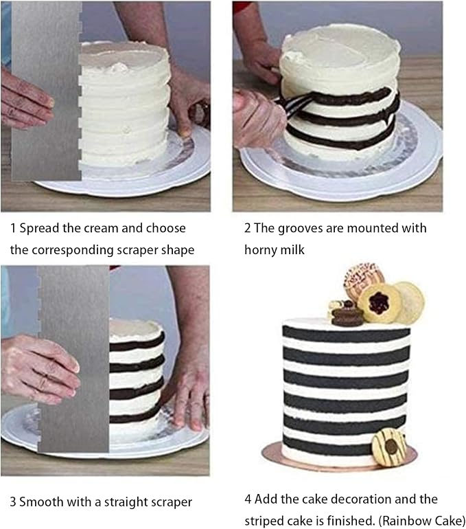 8.7 Inche Stainless Steel Cake Scraper，Double Sided Patterned Edge Stripe Edge - Image 7
