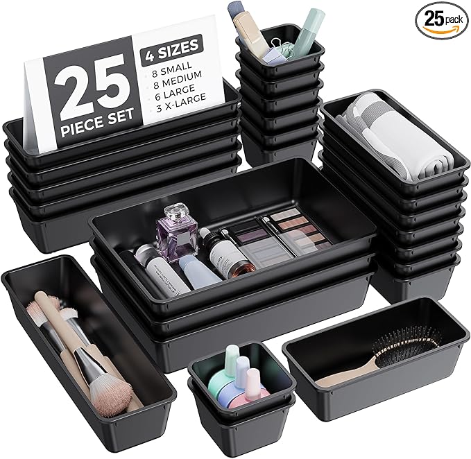 BiuLeon 25 PCS Plastic Drawer Organizers Set, 4-Sizes Vanity and Makeup by Unknown