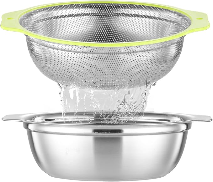 Colander Stainless Steel Microporous, 4QT Large Capacity Rice Strainer by Unknown