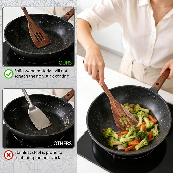 HOWHONG Wooden Cooking Utensils Set, Acacia Wood Wooden Spoons - Image 6
